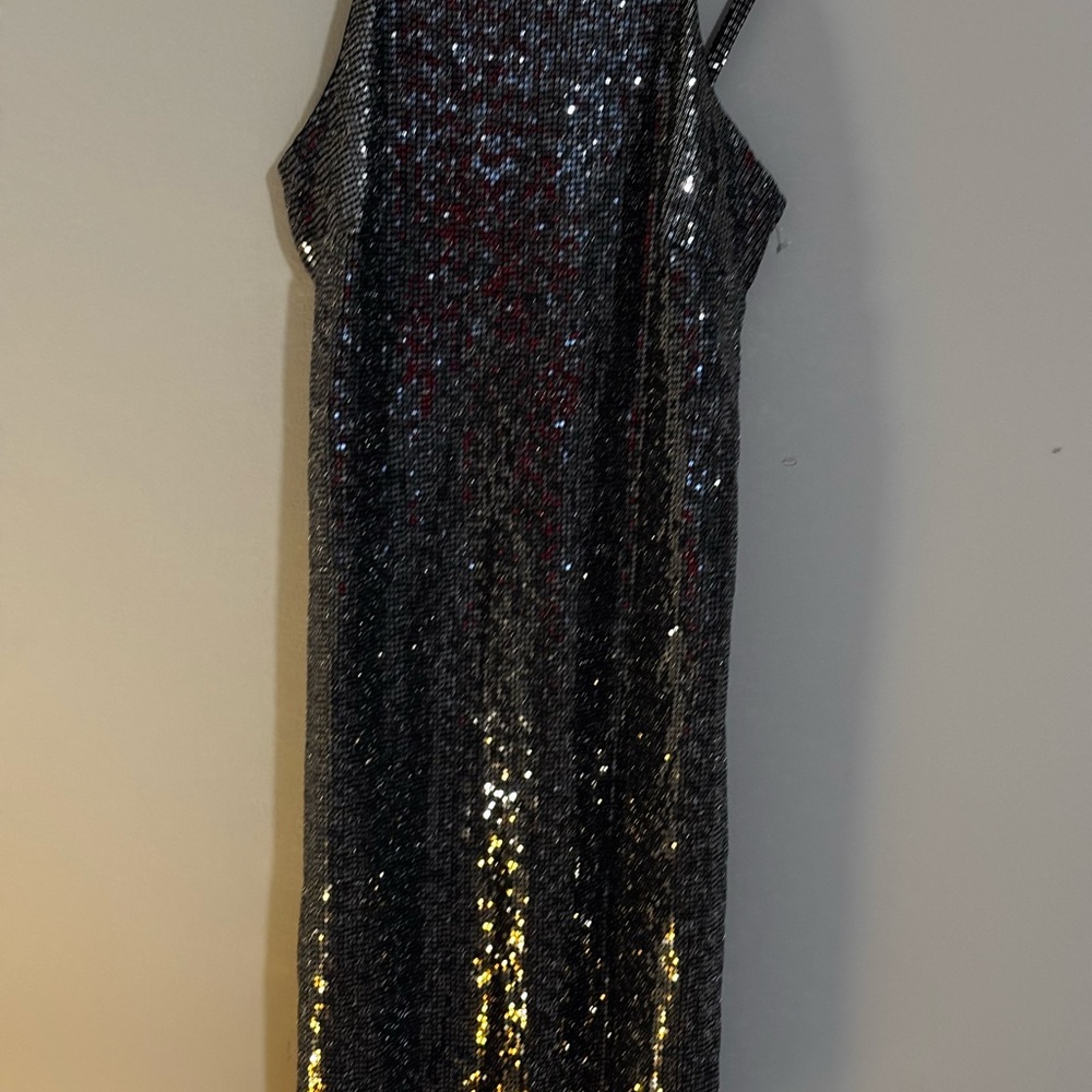 EUC! Sequins Silver Backless Dress Backless Whimsical Goth, Y2K Size 12